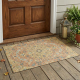 3' X 5' Wheat And Copper Floral Medallion Washable Indoor Outdoor Area Rug