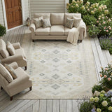 8' X 10' Beige And Ivory Geometric Washable Indoor Outdoor Area Rug