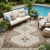 5' X 8' Brown And Chocolate Geometric Washable Indoor Outdoor Area Rug