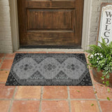 3' X 5' Charcoal And Black Geometric Washable Indoor Outdoor Area Rug