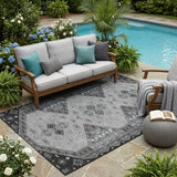 5' X 8' Charcoal And Black Geometric Washable Indoor Outdoor Area Rug