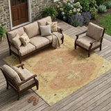 8' X 10' Gold And Wheat Geometric Washable Indoor Outdoor Area Rug