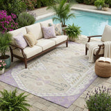 5' X 8' Lavender And Gold Geometric Washable Indoor Outdoor Area Rug