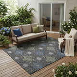 5' X 8' Black And Olive Green Damask Washable Indoor Outdoor Area Rug