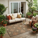 5' X 8' Chocolate And Orange Damask Washable Indoor Outdoor Area Rug