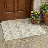 3' X 5' Ivory And Brown Damask Washable Indoor Outdoor Area Rug