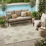5' X 8' Ivory And Brown Damask Washable Indoor Outdoor Area Rug