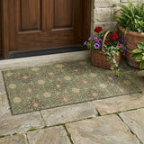 3' X 5' Olive Green And Chocolate Damask Washable Indoor Outdoor Area Rug