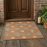 3' X 5' Orange And Teal Blue Damask Washable Indoor Outdoor Area Rug