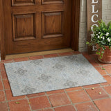 3' X 5' Silver And Brown Damask Washable Indoor Outdoor Area Rug