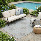 5' X 8' Silver And Brown Damask Washable Indoor Outdoor Area Rug