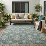 5' X 8' Teal Blue And Silver Damask Washable Indoor Outdoor Area Rug