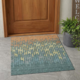 3' X 5' Teal Blue And Copper Abstract Washable Indoor Outdoor Area Rug