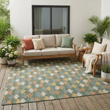 5' X 8' Green And Copper Geometric Washable Indoor Outdoor Area Rug