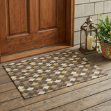 3' X 5' Chocolate And Brown Geometric Washable Indoor Outdoor Area Rug