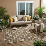 5' X 8' Chocolate And Brown Geometric Washable Indoor Outdoor Area Rug