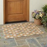 3' X 5' Copper And Green Geometric Washable Indoor Outdoor Area Rug