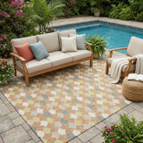 5' X 8' Copper And Green Geometric Washable Indoor Outdoor Area Rug