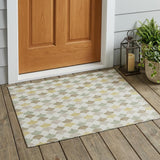 3' X 5' Ivory And Wheat Geometric Washable Indoor Outdoor Area Rug