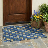 3' X 5' Navy Blue And Gold Geometric Washable Indoor Outdoor Area Rug