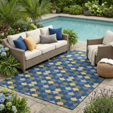 5' X 8' Navy Blue And Gold Geometric Washable Indoor Outdoor Area Rug