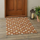 3' X 5' Orange And Copper Geometric Washable Indoor Outdoor Area Rug