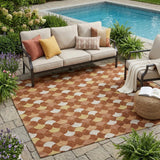 5' X 8' Orange And Copper Geometric Washable Indoor Outdoor Area Rug