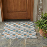 3' X 5' Silver And Copper Geometric Washable Indoor Outdoor Area Rug