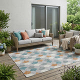 5' X 8' Silver And Copper Geometric Washable Indoor Outdoor Area Rug