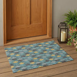 3' X 5' Teal Blue And Gold Geometric Washable Indoor Outdoor Area Rug