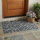 3' X 5' Black And Silver Floral Washable Indoor Outdoor Area Rug