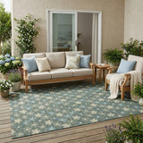 5' X 8' Green And Sage Floral Washable Indoor Outdoor Area Rug