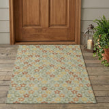 3' X 5' Green And Orange Floral Washable Indoor Outdoor Area Rug