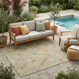 5' X 8' Green And Orange Floral Washable Indoor Outdoor Area Rug