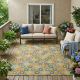 5' X 8' Gold And Copper Floral Washable Indoor Outdoor Area Rug