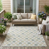 5' X 8' Ivory And Beige Floral Washable Indoor Outdoor Area Rug