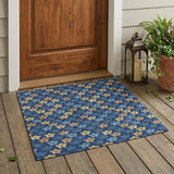 3' X 5' Navy Blue And Copper Floral Washable Indoor Outdoor Area Rug