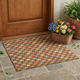 3' X 5' Orange And Copper Floral Washable Indoor Outdoor Area Rug