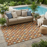 5' X 8' Orange And Copper Floral Washable Indoor Outdoor Area Rug