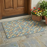 3' X 5' Teal Blue And Copper Floral Washable Indoor Outdoor Area Rug