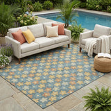 5' X 8' Teal Blue And Copper Floral Washable Indoor Outdoor Area Rug