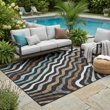 5' X 8' Black And Chocolate Abstract Washable Indoor Outdoor Area Rug