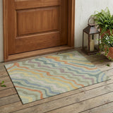 3' X 5' Green And Taupe Abstract Washable Indoor Outdoor Area Rug