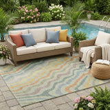 5' X 8' Green And Taupe Abstract Washable Indoor Outdoor Area Rug
