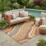 5' X 8' Orange And Copper Abstract Washable Indoor Outdoor Area Rug