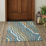3' X 5' Teal Blue And Taupe Abstract Washable Indoor Outdoor Area Rug