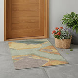 3' X 5' Green And Sage Abstract Washable Indoor Outdoor Area Rug