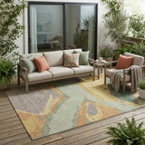 5' X 8' Green And Sage Abstract Washable Indoor Outdoor Area Rug