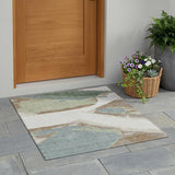 3' X 5' Ivory And Beige Abstract Washable Indoor Outdoor Area Rug