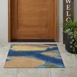 3' X 5' Navy Blue And Denim Blue Abstract Washable Indoor Outdoor Area Rug